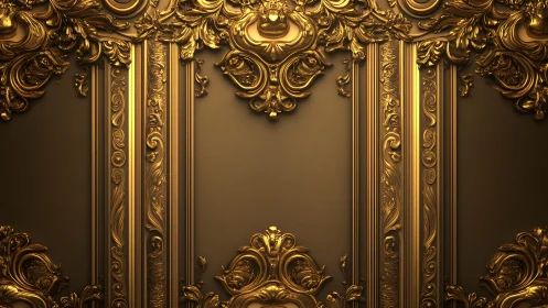 Ornate golden rococo wall panel with intricate baroque details.