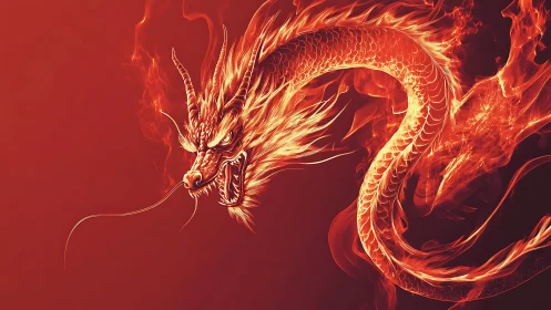 Fiery serpentine dragon rendered in high-contrast red tones