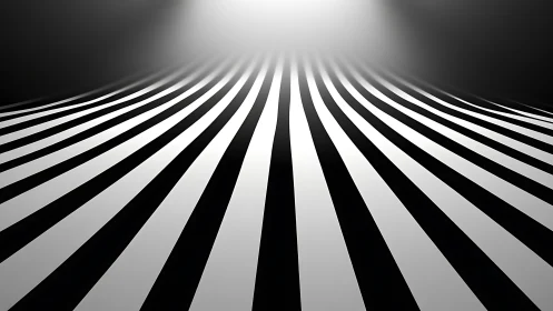 Curving monochrome stripes converge toward bright vanishing point