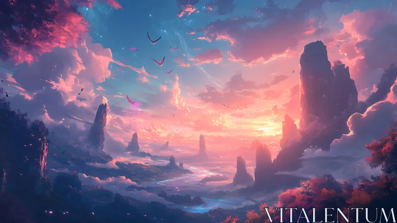 Skyflame cliffs breathe dusk light into a floating sea
