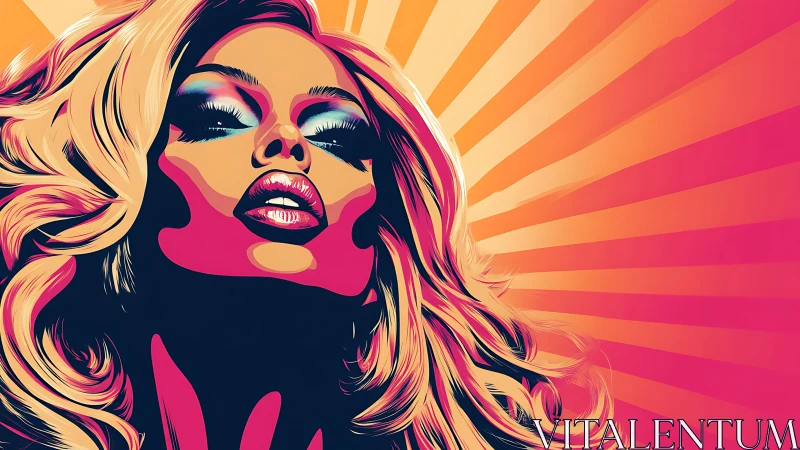 Sunburst siren in neon glam, gazing into imagined applause.