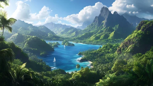 Tropical Bay Sanctuary: Lush Valley with Crystalline Waters.