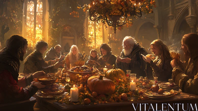 Golden autumn feast gathers friends around a glowing table