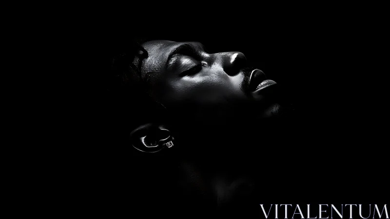 Side profile portrait in deep black negative space.