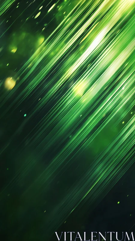 Radial green light streaks with bokeh particles on dark field