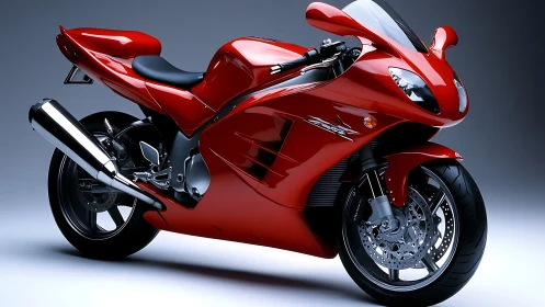 Red sport motorcycle is rendered with high surface detail