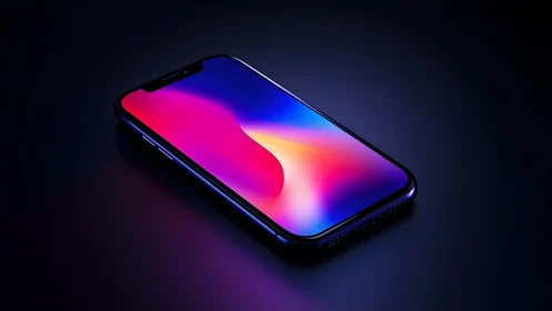 Modern smartphone with vibrant neon display on dark background.
