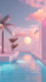 Cotton candy sunset lounges beside a pastel dream pool
