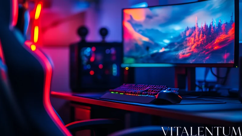 Cozy neon gaming desk glowing with color and imagination.