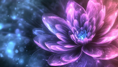 Luminescent cosmic flower unfolds in radiant neon glow