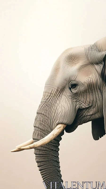Minimalist elephant portrait with high-key tonal backdrop.