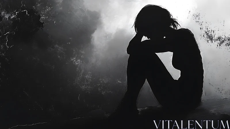 Silhouette curls inward as stormy grayscale sky presses close