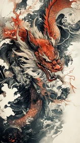 Hydrodynamic crimson dragon vortex in ink-splashed turbulence.