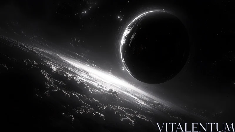 Dark planet silhouette intersects bright galactic light band