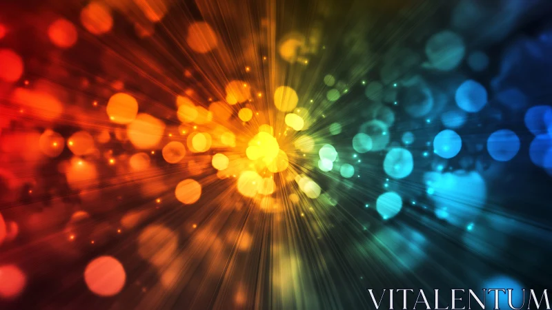 Spectrum light burst radiates vibrant bokeh energy field.