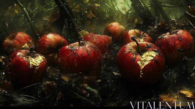 Rotting forest apples gleam amid dark, tangled undergrowth.