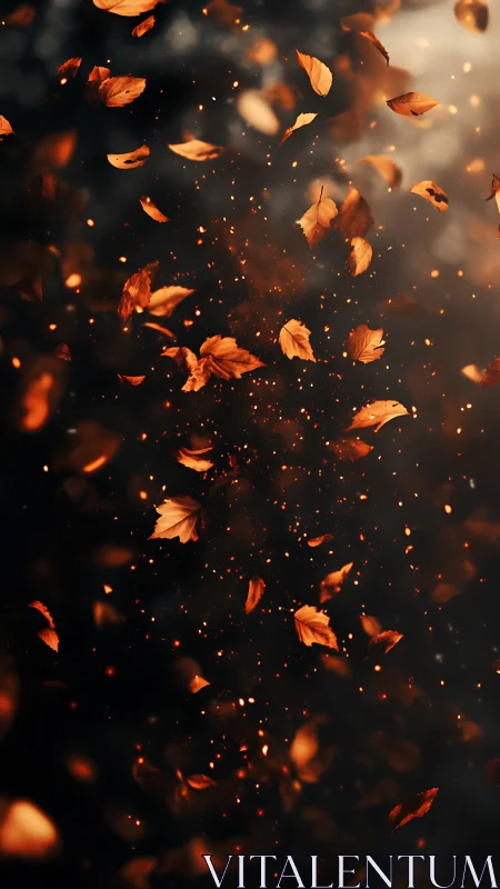 Autumn Leaves Suspended in Luminous Particle Motion.