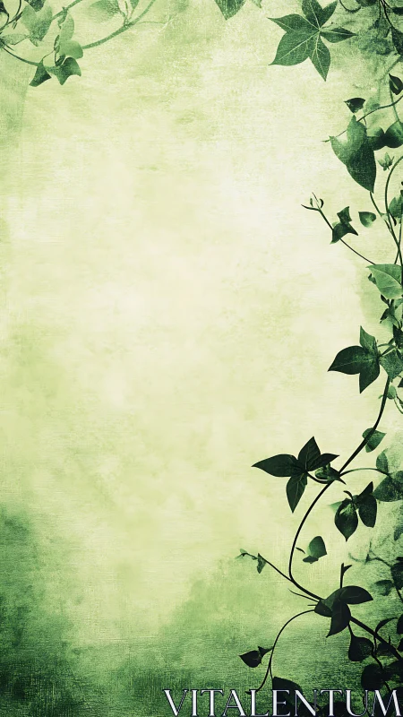 Vertical ivy silhouettes frame a textured green vignette background