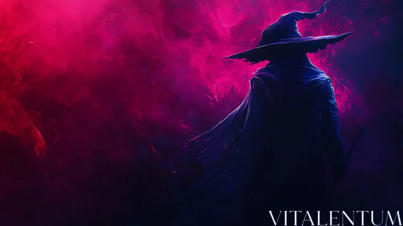 Mystic wizard silhouette against glowing pink void.