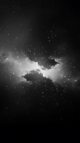 Starlit nebula clouds drift through a monochrome cosmic hush.