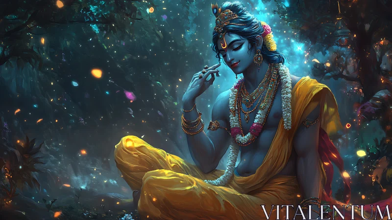 Luminous divinity in forest glade with spectral particle bloom.