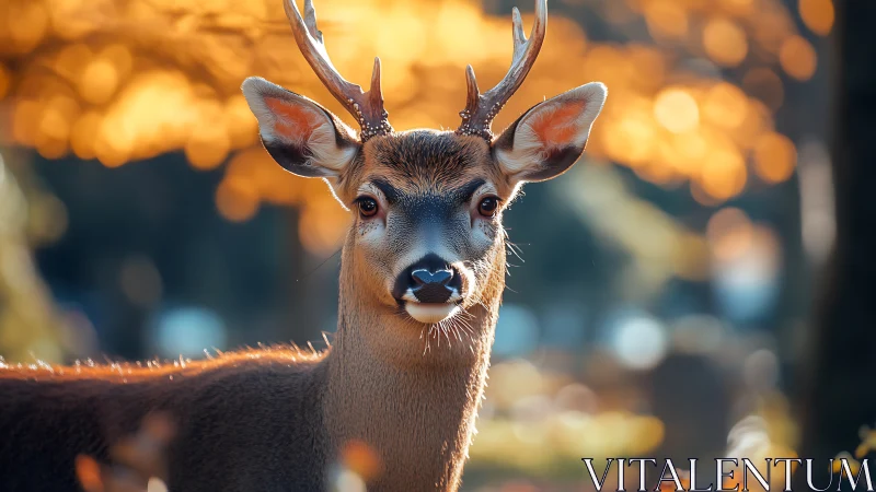 Young buck in shallow depth-of-field autumn bokeh portrait