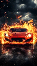Pyrolytic Sports Car Engulfed in Incandescent Inferno.