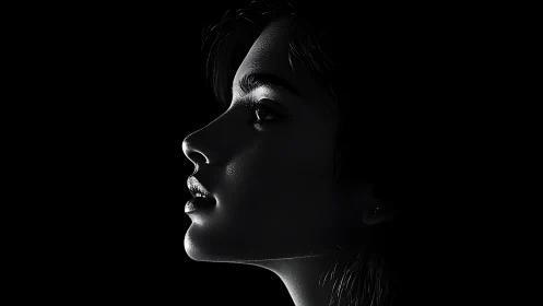 High-contrast female profile rendered in dramatic rim lighting