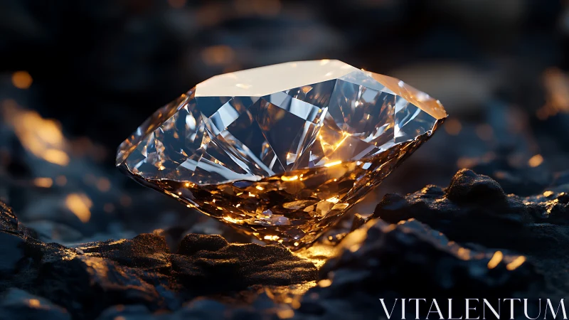 Firelit diamond glows like captured sunrise on dark stone.