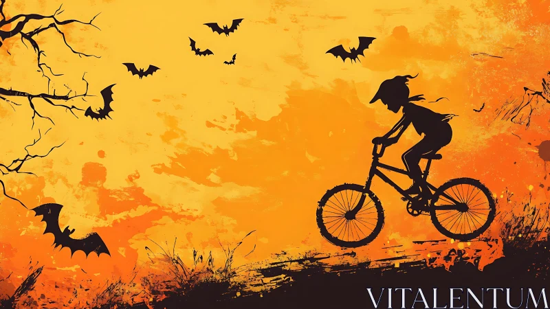 Witch's Midnight Bicycle Chase Through October Sky.