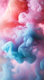Billowing pink and blue clouds drift in a dreamy dance
