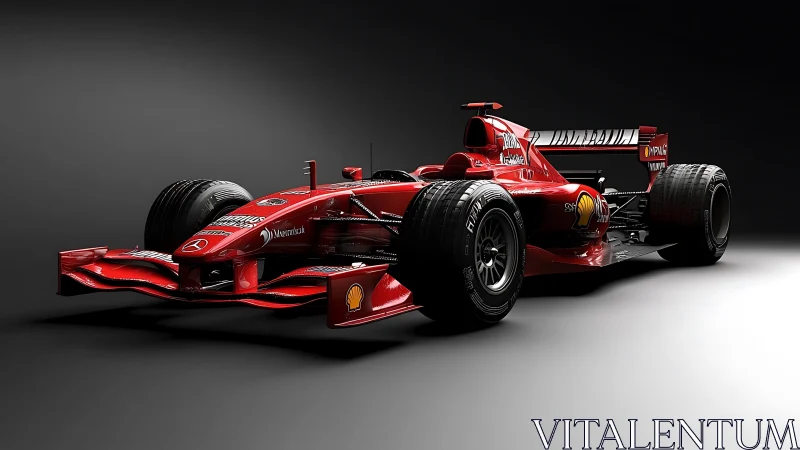 Sleek red Formula race car poised for thrilling speed.