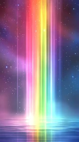 Spectral photon columns over reflective astral water plane.