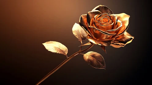 Golden Rose on Dark Brown Background.