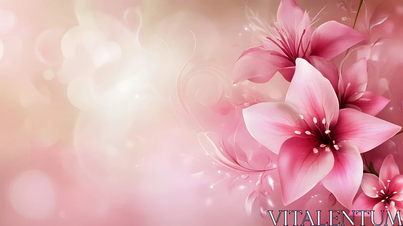 Pink Blossoms with Luminous Particle Effects on Gradient Background