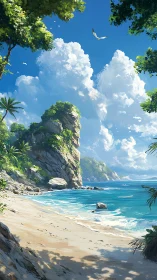 Tropical Paradise Beach. Cliff-Framed Coastal Haven.