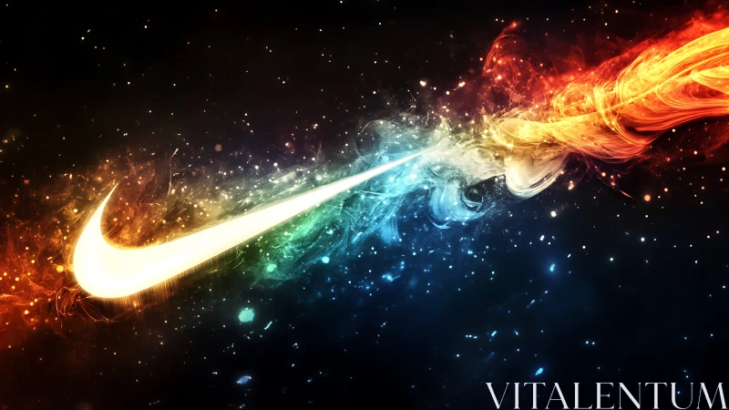 Glowing swoosh streaks through a colorful cosmic sky.