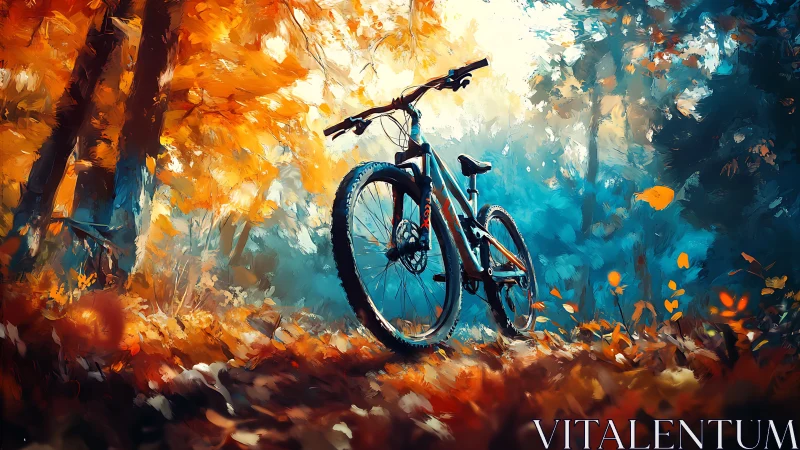 Bicycle in Autumn Forest with Contrasting Blue Light.