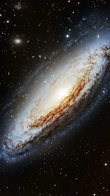 Spiraling galaxy glows softly as countless distant stars shimmer