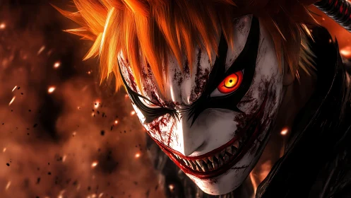 Fiery demon grin carves a burning path through darkness