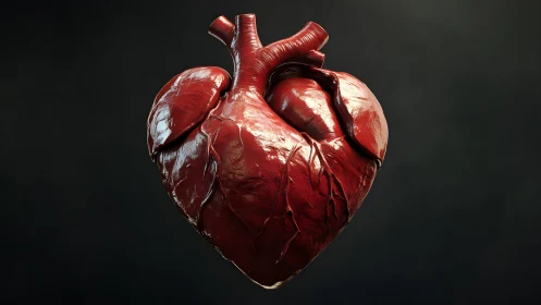 Realistic Human Heart 3D Render with Detailed Anatomical Features.