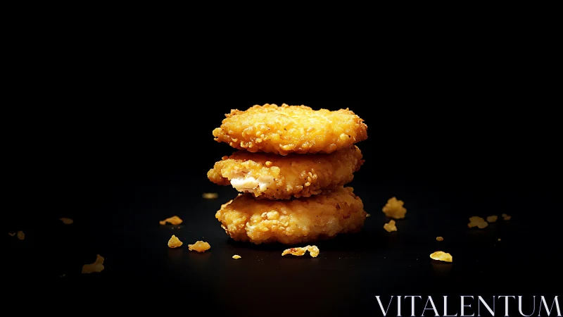 Studio-lit stack of crispy fried nuggets isolates texture