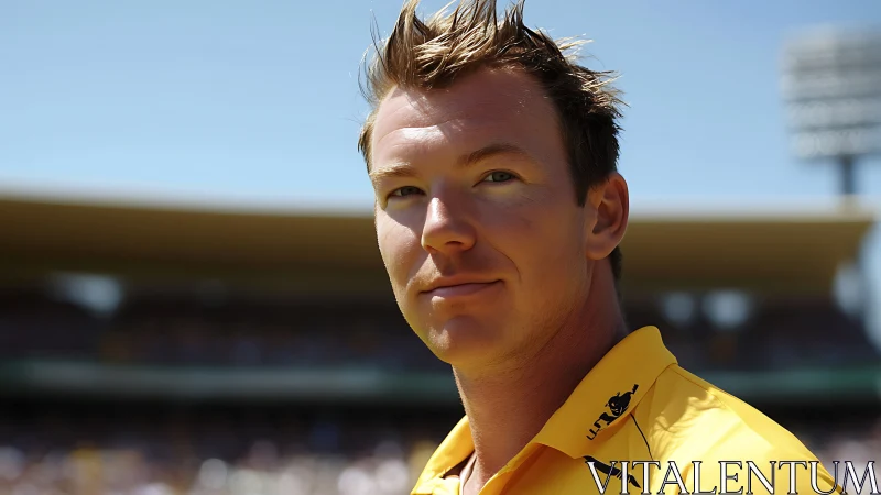 High-contrast close-up portrait of athlete in yellow jersey outdoors