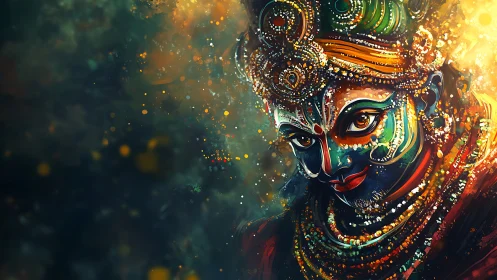 Vibrant divine portrait glows in swirling cosmic colors