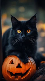Black Cat and Jack-O'-Lantern: Halloween Magic.