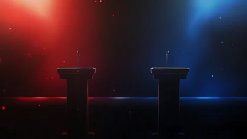 Dual Podiums in Contrasting Light: Red-Blue Symmetry.