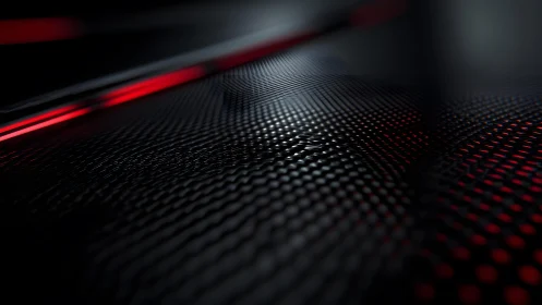 Futuristic Dark Carbon Fiber Surface with Red Neon Accents.