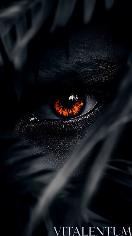 Infrared-ember iris framed by high-contrast foliage shadows.