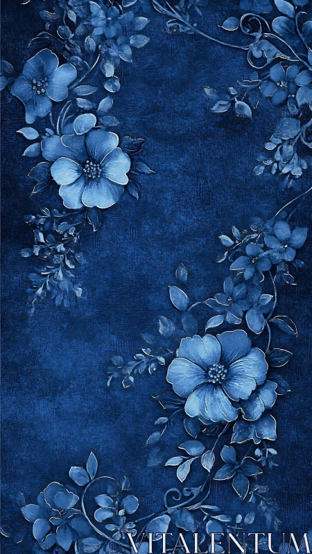 Indigo Floral Frame with Central Negative Space.