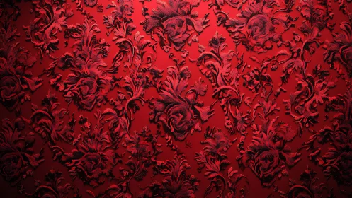 Red floral damask pattern with embossed texture detail.